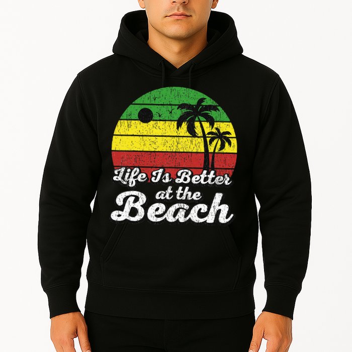 Life Is Better At The Beach Vintage Palm Tree Beach Vacation Hoodie