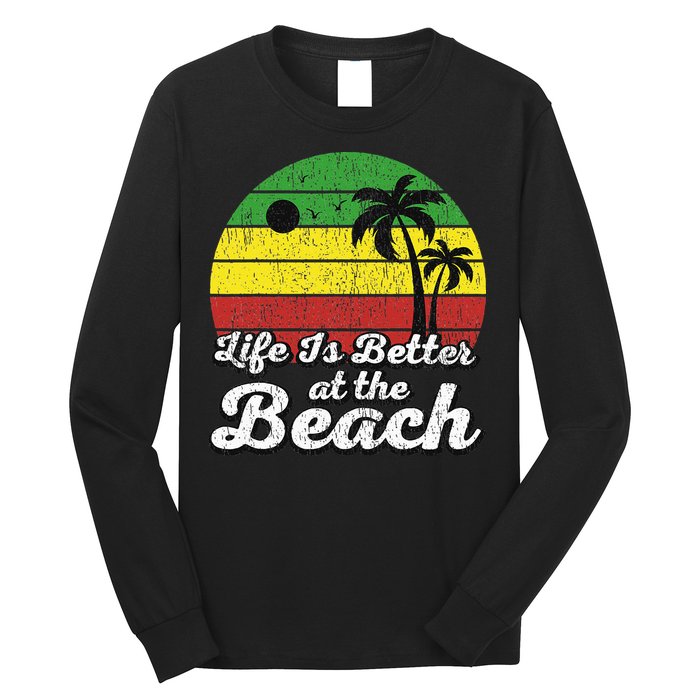 Life Is Better At The Beach Vintage Palm Tree Beach Vacation Long Sleeve Shirt