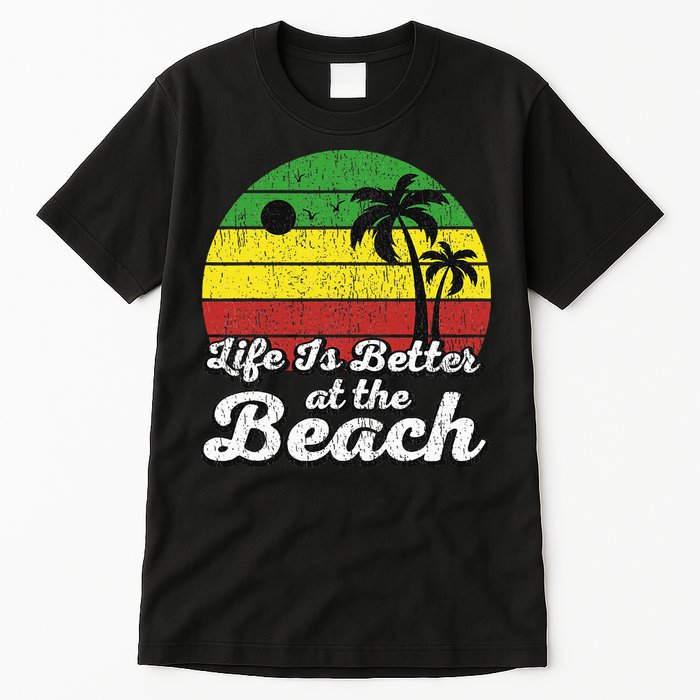 Life Is Better At The Beach Vintage Palm Tree Beach Vacation Tall T-Shirt