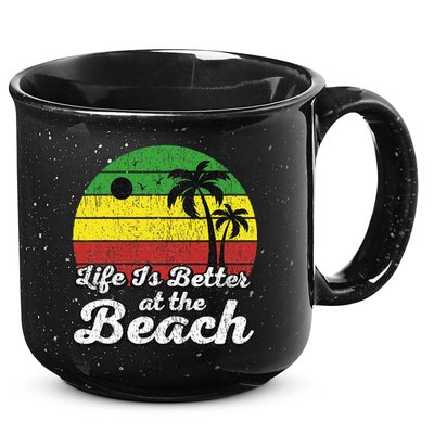 Life Is Better At The Beach Vintage Palm Tree Beach Vacation 15oz Campfire Ceramic Mug