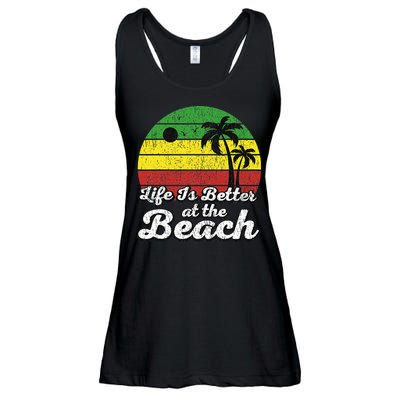 Life Is Better At The Beach Vintage Palm Tree Beach Vacation Ladies Essential Flowy Tank