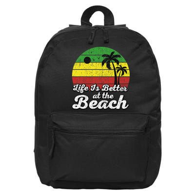 Life Is Better At The Beach Vintage Palm Tree Beach Vacation 16 in Basic Backpack