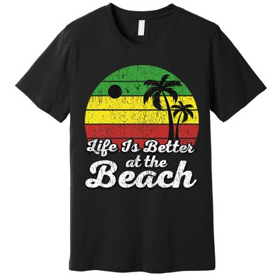 Life Is Better At The Beach Vintage Palm Tree Beach Vacation Premium T-Shirt
