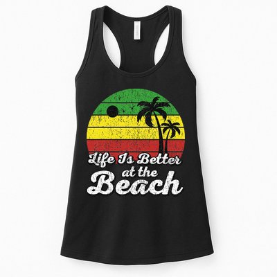 Life Is Better At The Beach Vintage Palm Tree Beach Vacation Womens Tank Top