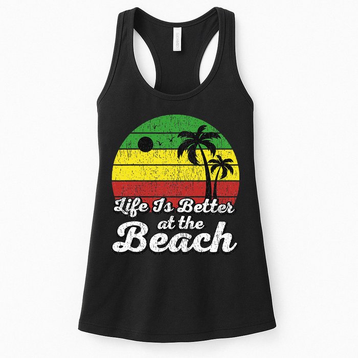 Life Is Better At The Beach Vintage Palm Tree Beach Vacation Womens Tank Top
