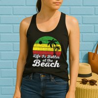 Life Is Better At The Beach Vintage Palm Tree Beach Vacation Womens Tank Top