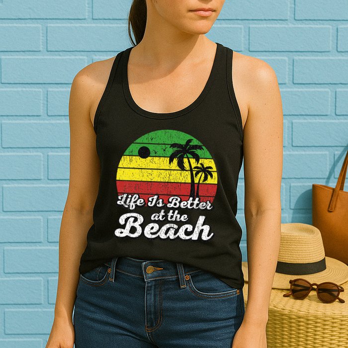 Life Is Better At The Beach Vintage Palm Tree Beach Vacation Womens Tank Top