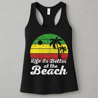 Life Is Better At The Beach Vintage Palm Tree Beach Vacation Womens Tank Top