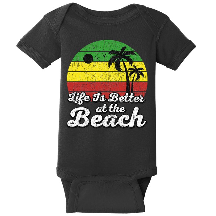 Life Is Better At The Beach Vintage Palm Tree Beach Vacation Baby Bodysuit