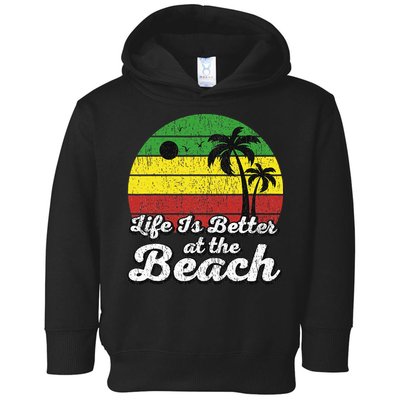 Life Is Better At The Beach Vintage Palm Tree Beach Vacation Toddler Hoodie