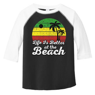 Life Is Better At The Beach Vintage Palm Tree Beach Vacation Toddler Fine Jersey T-Shirt