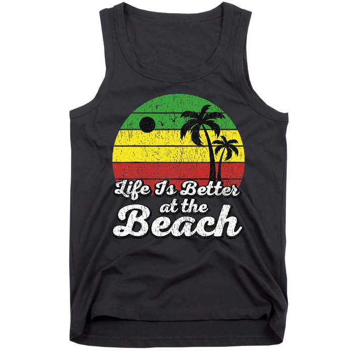 Life Is Better At The Beach Vintage Palm Tree Beach Vacation Tank Top