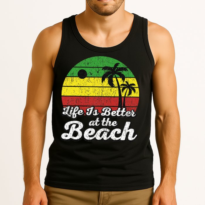 Life Is Better At The Beach Vintage Palm Tree Beach Vacation Tank Top