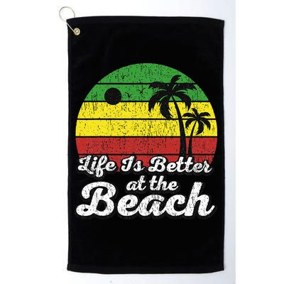 Life Is Better At The Beach Vintage Palm Tree Beach Vacation Golf Towel