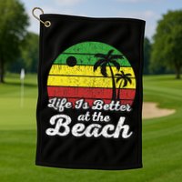 Life Is Better At The Beach Vintage Palm Tree Beach Vacation Golf Towel