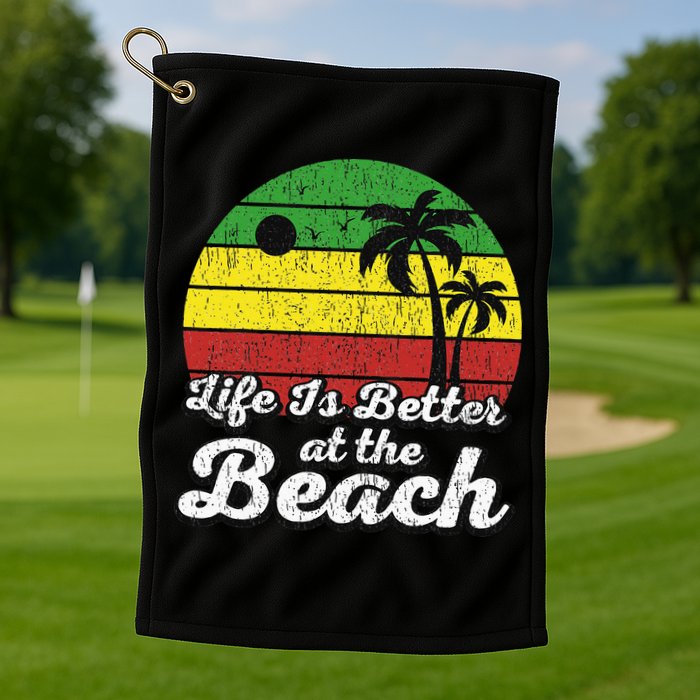 Life Is Better At The Beach Vintage Palm Tree Beach Vacation Golf Towel