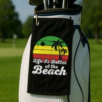 Life Is Better At The Beach Vintage Palm Tree Beach Vacation Golf Towel