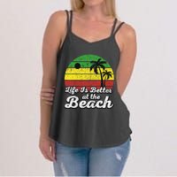 Life Is Better At The Beach Vintage Palm Tree Beach Vacation Women's Strappy Tank