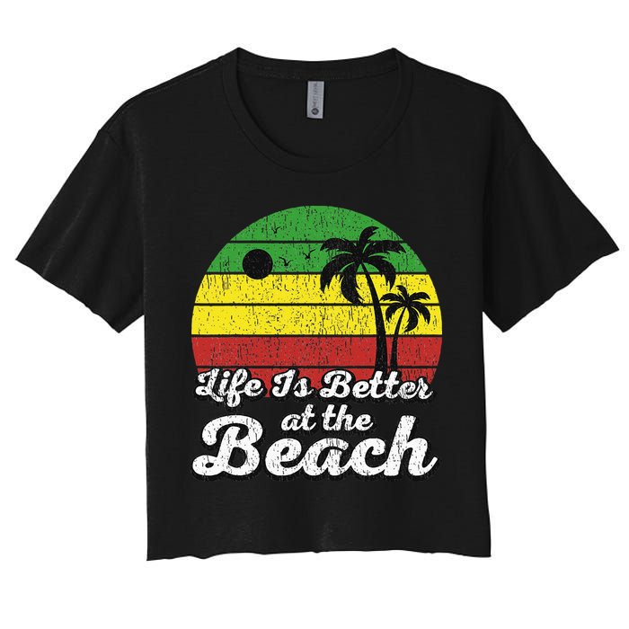 Life Is Better At The Beach Vintage Palm Tree Beach Vacation Crop Top