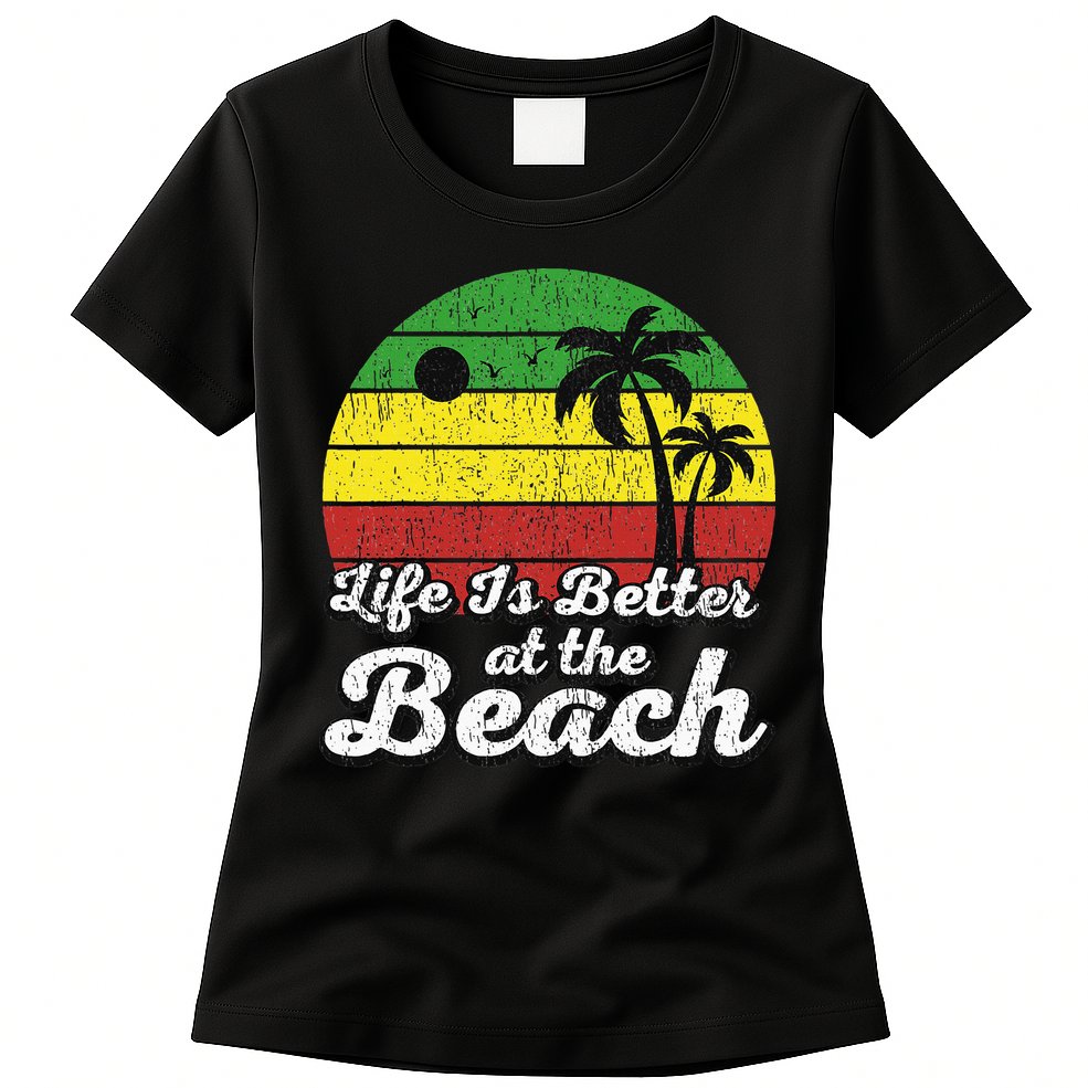 Life Is Better At The Beach Vintage Palm Tree Beach Vacation Womens T-Shirt