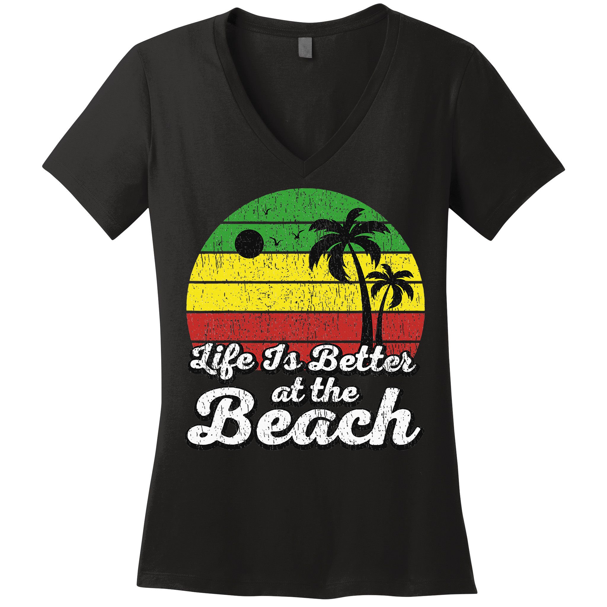 Life Is Better At The Beach Vintage Palm Tree Beach Vacation Women's V-Neck T-Shirt