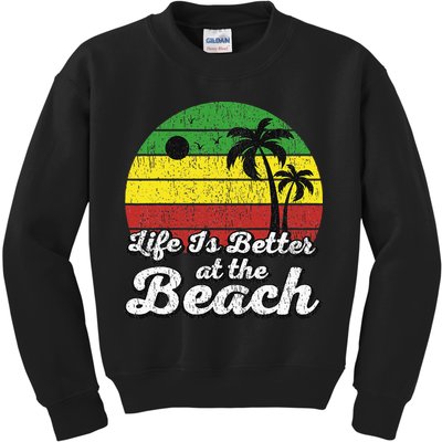 Life Is Better At The Beach Vintage Palm Tree Beach Vacation Kids Sweatshirt