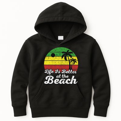Life Is Better At The Beach Vintage Palm Tree Beach Vacation Kids Hoodie