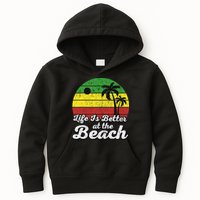 Life Is Better At The Beach Vintage Palm Tree Beach Vacation Kids Hoodie