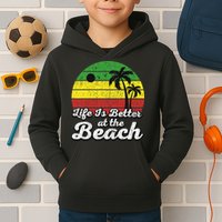 Life Is Better At The Beach Vintage Palm Tree Beach Vacation Kids Hoodie