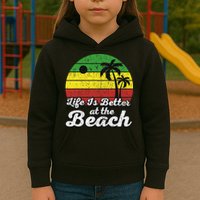 Life Is Better At The Beach Vintage Palm Tree Beach Vacation Kids Hoodie