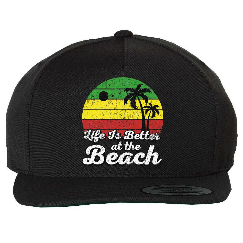 Life Is Better At The Beach Vintage Palm Tree Beach Vacation Wool Snapback Cap