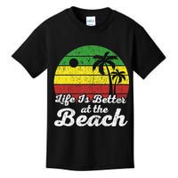 Life Is Better At The Beach Vintage Palm Tree Beach Vacation Kids T-Shirt