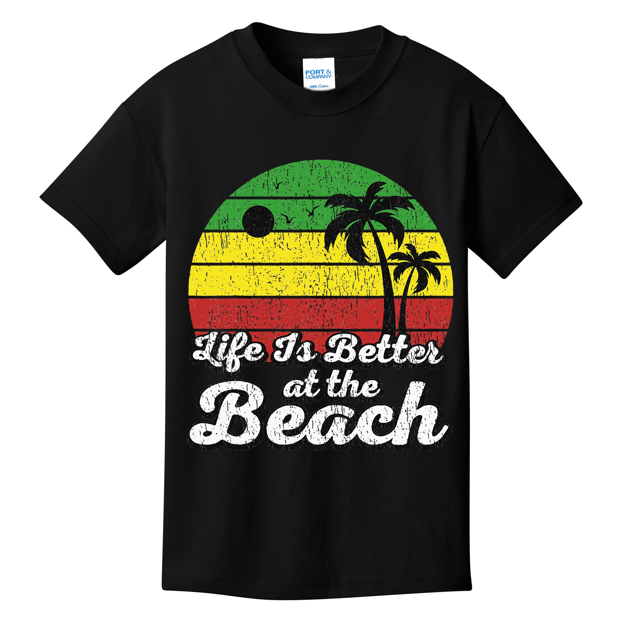 Life Is Better At The Beach Vintage Palm Tree Beach Vacation Kids T-Shirt
