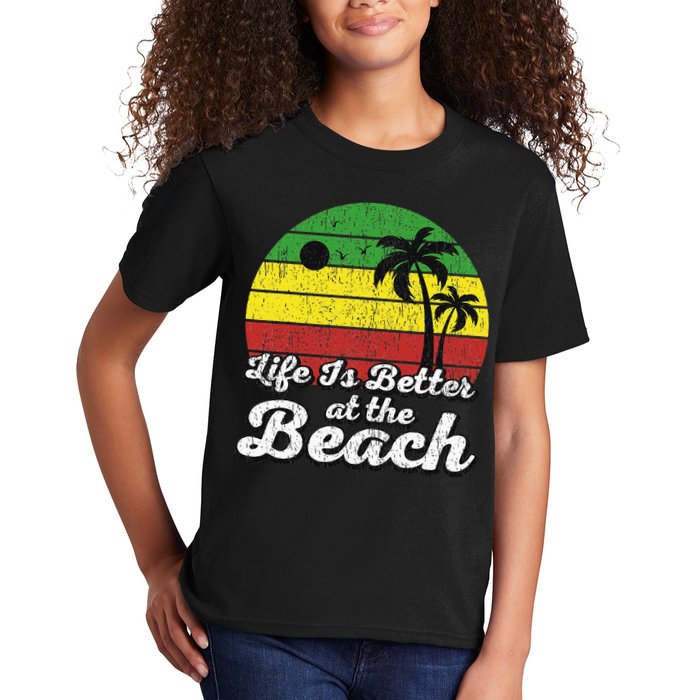 Life Is Better At The Beach Vintage Palm Tree Beach Vacation Kids T-Shirt