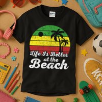 Life Is Better At The Beach Vintage Palm Tree Beach Vacation Kids T-Shirt