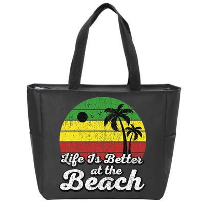 Life Is Better At The Beach Vintage Palm Tree Beach Vacation Zip Tote Bag