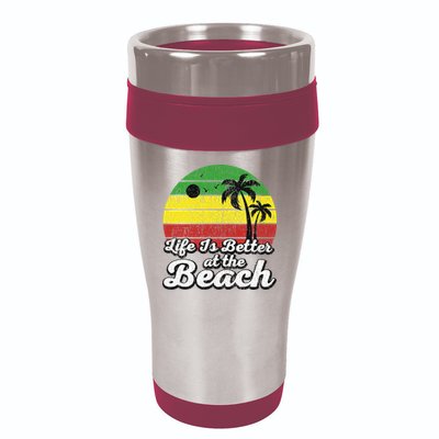 Life Is Better At The Beach Vintage Palm Tree Beach Vacation 16oz Travel Tumbler