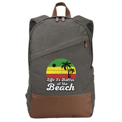 Life Is Better At The Beach Vintage Palm Tree Beach Vacation Cotton Canvas Backpack