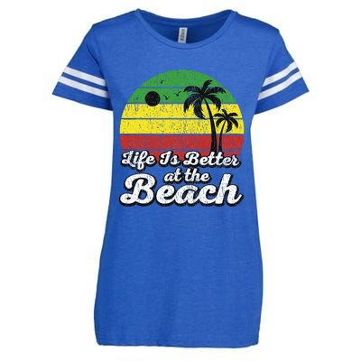 Life Is Better At The Beach Vintage Palm Tree Beach Vacation Enza Ladies Jersey Football T-Shirt