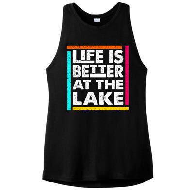 Life Is Better At The Lake Funny Camping Fishing Ladies PosiCharge Tri-Blend Wicking Tank