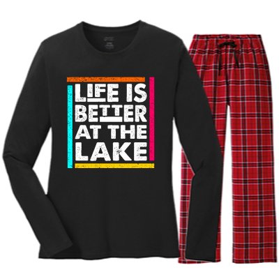 Life Is Better At The Lake Funny Camping Fishing Women's Long Sleeve Flannel Pajama Set 