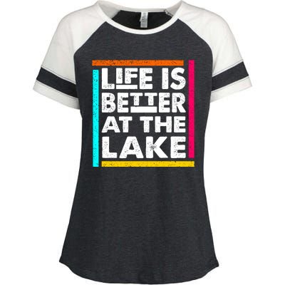 Life Is Better At The Lake Funny Camping Fishing Enza Ladies Jersey Colorblock Tee