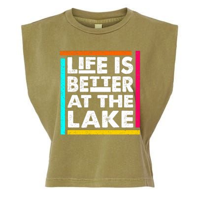 Life Is Better At The Lake Funny Camping Fishing Garment-Dyed Women's Muscle Tee