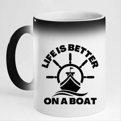 Life Is Better On A Boat Boating Cool Gift 11oz Black Color Changing Mug