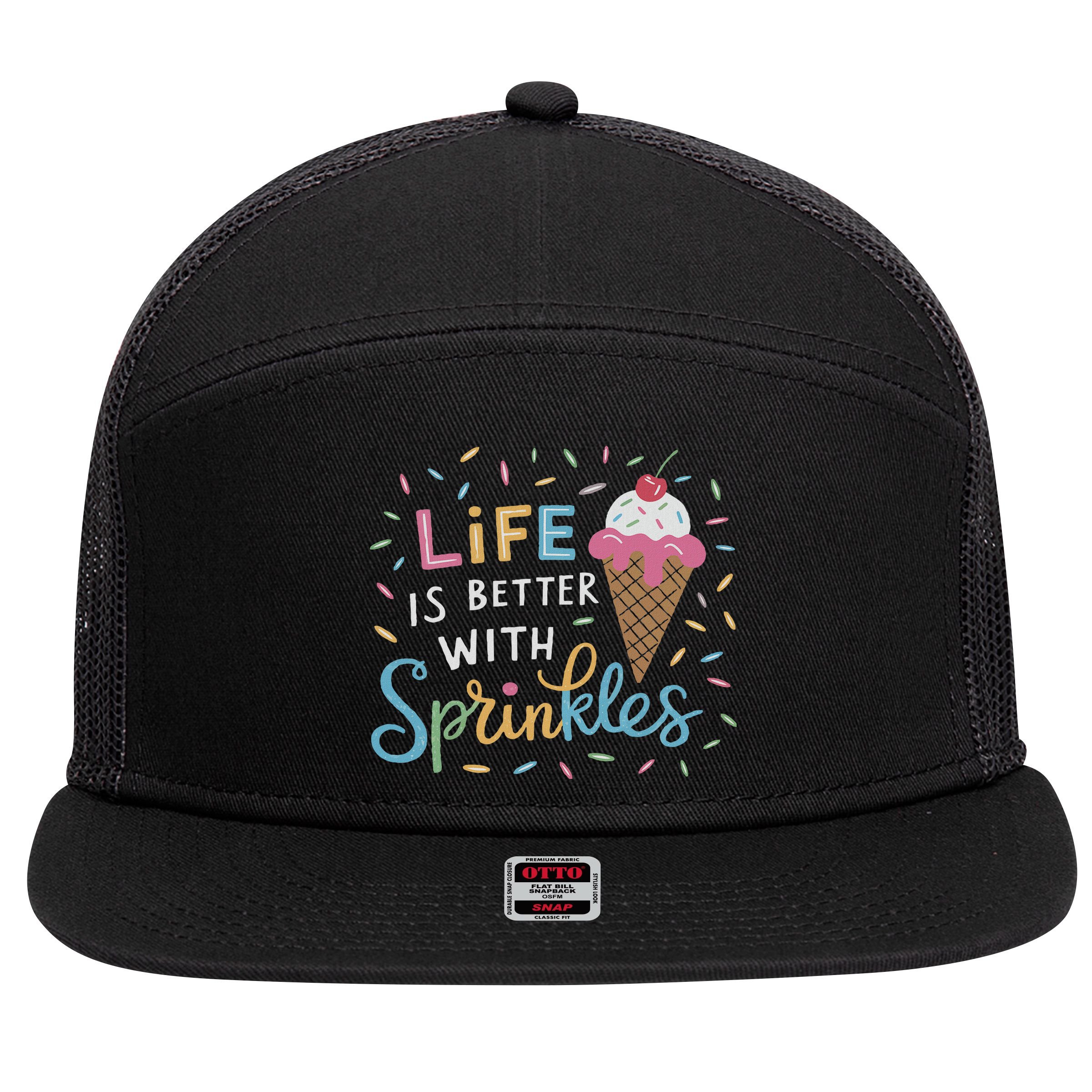 Life Is Better With Sprinkles Ice Cream Sweet Treats 7 Panel Mesh Trucker Snapback Hat