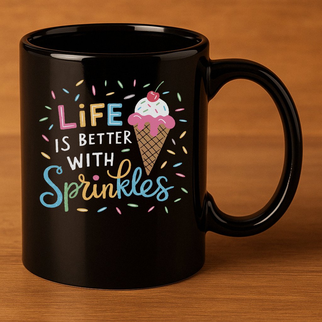 Life Is Better With Sprinkles Ice Cream Sweet Treats 11oz C Handle Ceramic Mug
