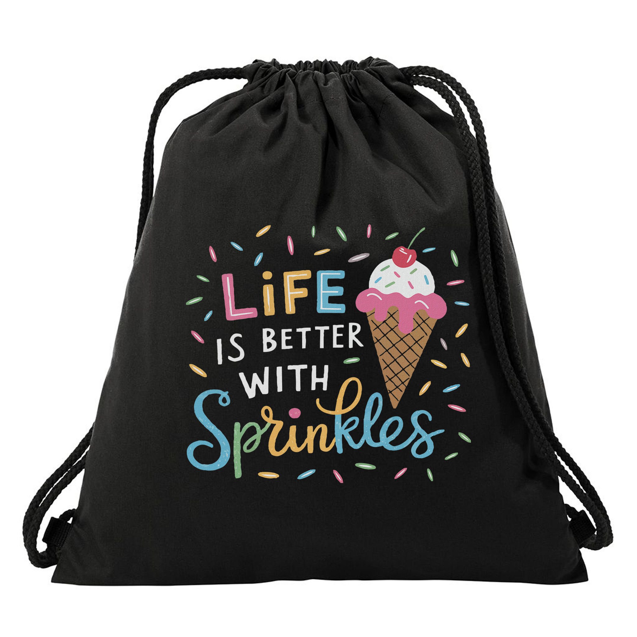 Life Is Better With Sprinkles Ice Cream Sweet Treats Drawstring Bag
