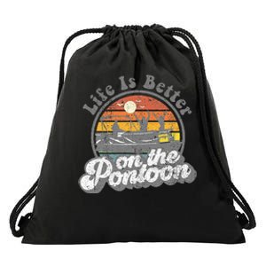 Life Is Better On The Pontoon Boat Funny Boating Lake Gift Drawstring Bag