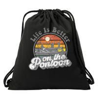 Life Is Better On The Pontoon Boat Funny Boating Lake Gift Drawstring Bag