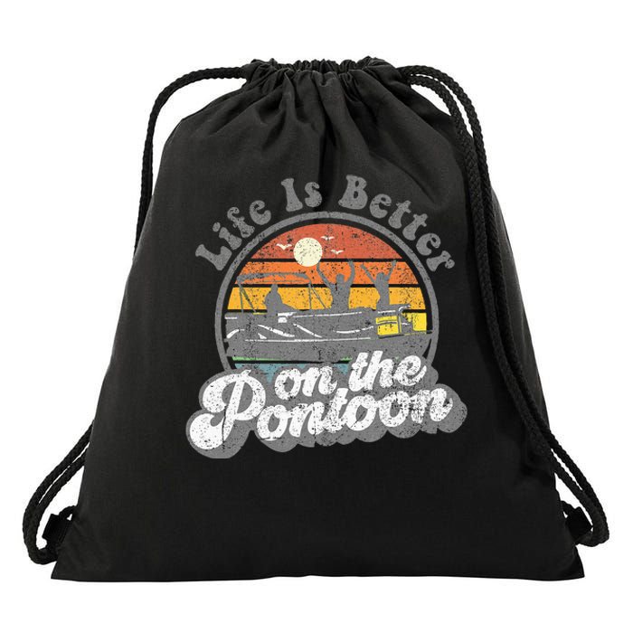 Life Is Better On The Pontoon Boat Funny Boating Lake Gift Drawstring Bag